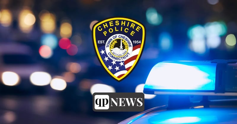 The Cheshire Police Department patch; a motorcyclist died in a crash on Mountain Road near Sorghum Mill Drive on Saturday, Sept. 19, 2026.