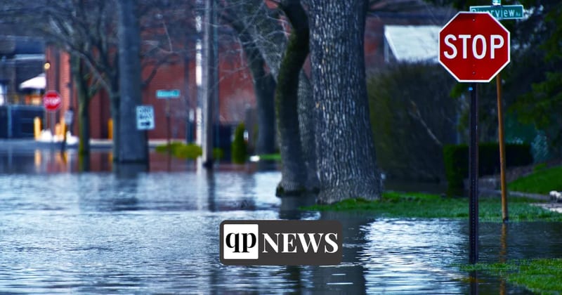 Flooded street after flash flooding