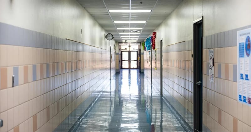 An empty school hallway