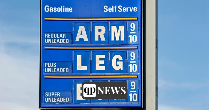 A gas station sign listing prices for regular, plus and super unleaded gasoline
