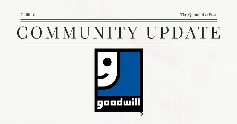 The Goodwill logo on a Quinnipiac Post Guilford community update card