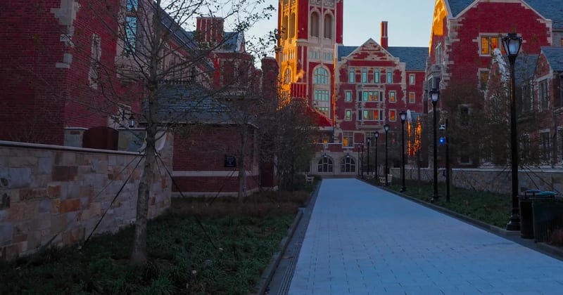 Yale University buildings in New Haven at dawn