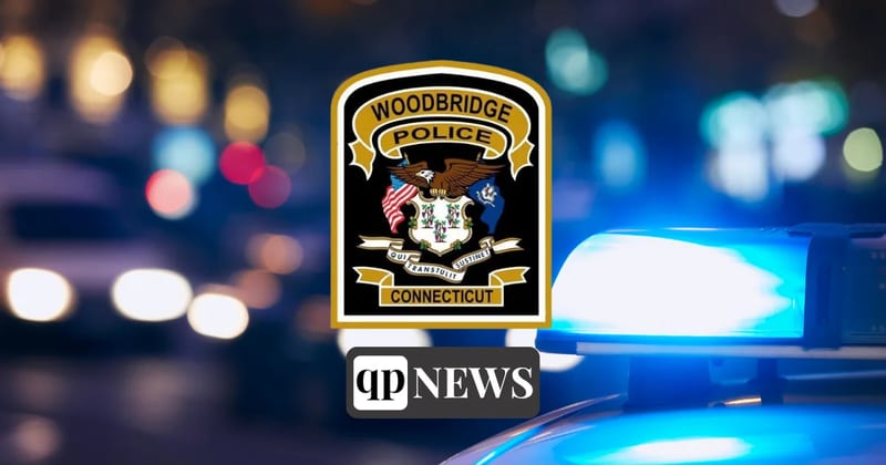 Woodbridge Police Department shoulder patch over the lights of a police cruiser